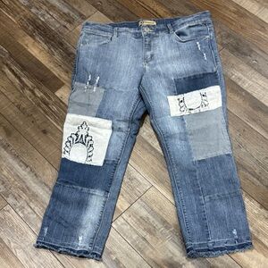 Democracy Blue Patchwork Ankle Jeans